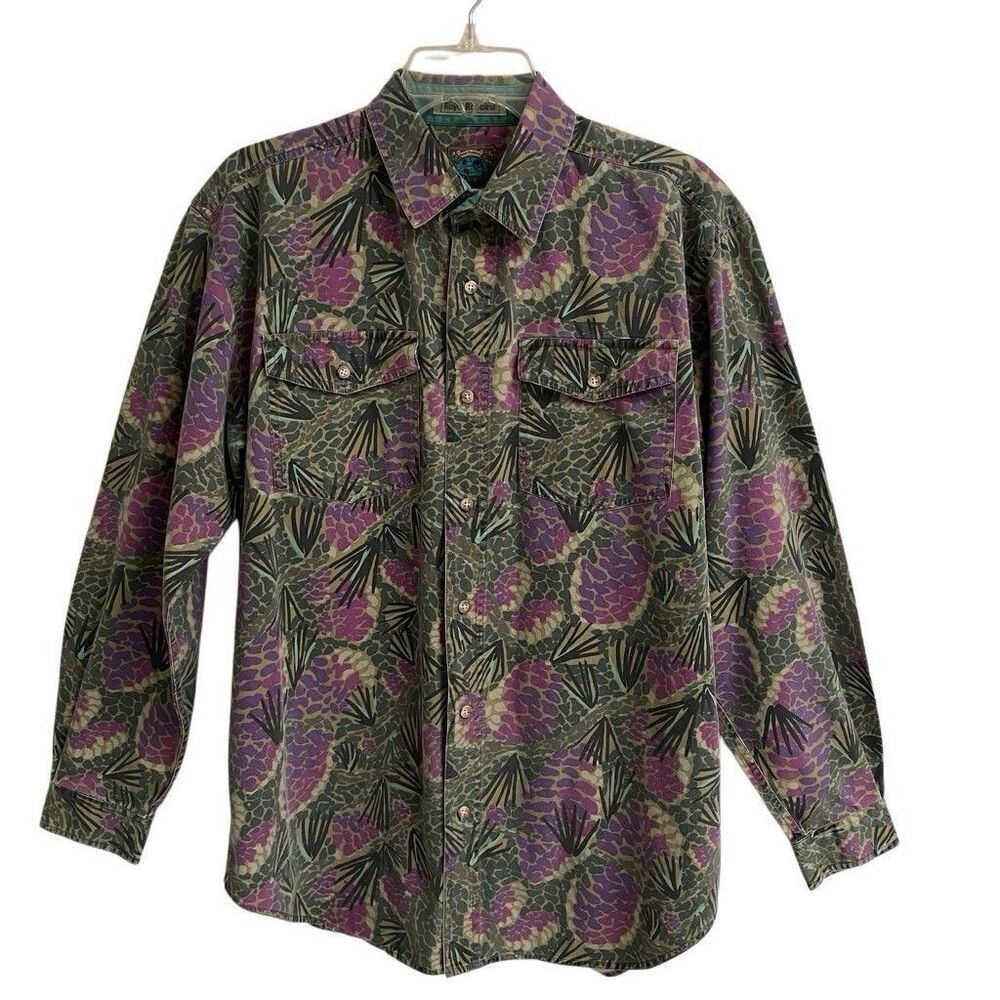 Vintage 90s Royal Robbins Floral Button Up Long Sleeve Shirt Mens M Botanical